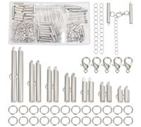 CREATCABIN 630Pcs Slide Tube Clasp Silver Slide Clasp with Jump Rings Lobster Clips Metal Chain Extender Iron Cord Crimp Tube Ends Caps Bead Loom Bar Kits for Jewelry Beading Bracelets DIY Decor
