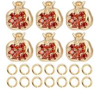 CREATCABIN 6Pcs 18K Gold Plated Pomegranate Charms Brass Pendants with Red Cubic Zirconia Pomegranate Seeds for Jewelry Making Findings DIY Craft Supplies Necklace Earring Bracelet Christmas 10.5x10mm