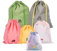 CREATCABIN 6Pcs 6 Colors Waterproof Drawstring Bag Gym Storage Bags Bulk Polyethylene Cartoon Pattern Sport Travel Cosmetic Draw String Organize Pouch for Home Clothes Shoes Swimming Beach Yoga