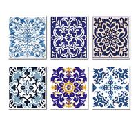 CREATCABIN 6Pcs 6 Styles Geometric Dish Cloths Vintage Floral Dish Towel Cotton Cellulose Reusable Washable Absorbent Mediterranean Moroccan Dishcloth for Home Kitchen Housewarming Cleaning 7.7 x 6.8