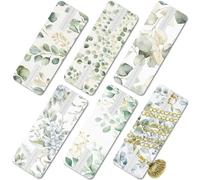 CREATCABIN 6Pcs 6 Styles Necklace Storage Cards Jewelry Display Cardboard Reusable Portable Tangle Free Cloth Felt Foam Green Leaf Printed Chain Organizer Case Sets with Bag for Travel 2.52" x 0.94"