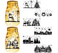CREATCABIN 6PCS Christmas Silhouettes Cutouts Mason Jar Cutouts Lamp Film Santa Claus Snowflakes Scrapbook Waterproof PVC Lantern Jar Decoration for Wall Windows Frosted Glass Crafts 3.5x7.9in