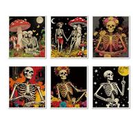 CREATCABIN 6Pcs Floral Skull Swedish Dishcloths for Kitchen Gothic Skeleton Swedish Cloths Reusable Dish Towels Absorbent Washable Cellulose Cleaning Sponge Cloth No Odor for Home Table 6.7x7.6 Inch