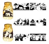 CREATCABIN 6Pcs Forest Mountain Silhouettes Mason Jar Decor Lantern Laser Cutouts Animals Deer Ornaments Scrapbook Embellishment for Glass Wall Windows Cars DIY Craft Christmas 7.9x3.5Inch(No Sticker)