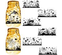 CREATCABIN 6PCS Silhouettes Stickers Mason Jar Cutouts Decals Marine Organism Scrapbook Waterproof PVC Lamp Film for Christmas Halloween Wall Windows Frosted Glass Lantern Jar Decoration 3.5x3.9in