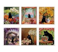 CREATCABIN 6Pcs Swedish Dishcloths for Kitchen Oil Painting Black Cat Swedish Cloths Reusable Dish Towels Absorbent Washable No Odor Cellulose Cleaning Sponge Cloth for Washing Dishes 6.7x7.6Inch