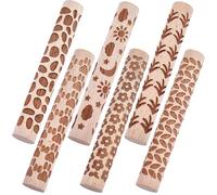 CREATCABIN 6Pcs Wooden Clay Texture Rollers 6 Styles Clay Modeling Pattern Rollers Potters Stamp Roller Tools Textured Rolling Pins for Ceramic Slabs Glaze Design Painting Crafting Handmade 3.94 Inch