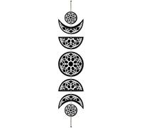 CREATCABIN 7 Pcs Moon Phase Wall Decor Boho Moon Wall Hanging Display Nordic Wood Wall Art Flower Hollow Home Decoration Wall Mounted Decal Display Ornament for Living Room Apartment 31x6.2 Inch