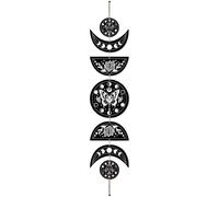 CREATCABIN 7 Pcs Moon Phase Wall Decor Oho Hanging Moon Phase Nordic Wood Wall Art Wooden Ornament Bohemian Decoration for Living Room Bedroom Home Wall Room Apartment Bar Butterfly 31x6.3 Inch