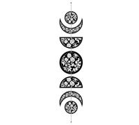 CREATCABIN 7 PCs Wooden Phase Wall Hanging Boho Decor Witchy Wall Art Decor Set Rustic Vintage Room Decoration Engraved Flowers Cycle Aesthetic with Cotton Thread for Home Store 6.3x37.1 Inch