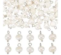 CREATCABIN 70Pcs/Box Cultured Freshwater Pearl Charms Pendant White Baroque Pearls Charm Oval Beads Bulk Silver Pins for Jewelry Making Findings DIY Craft Supplies Earring Necklace Bracelet Women Gift