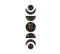 CREATCABIN 7Pcs Butterfly Flower Moon Ornaments Half Round Wood Pendant Moon Cycle Wall Hanging Wooden Moon Phase Home Boho Decor Supplies for Bedroom Farmhouse Gallery Apartment Bar 37.1x6.3in