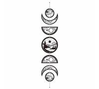 CREATCABIN 7Pcs Moon Phase Wall Decor Boho Moon Wall Hanging Display Nordic Wood Wall Art Mountain Scenery Hollow Home Decoration Wall Mounted Decal Display Ornament for Living Room 37.1x6.3Inch