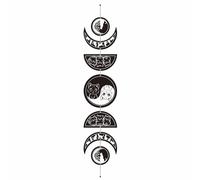 CREATCABIN 7Pcs Moon Phase Wall Decor Boho Moon Wall Hanging Display Wood Yin Yang Wall Art Cat Hollow Nordic Home Decoration Wall Mounted Decal Display Ornament for Living Room Apartment 37.1x6.3Inch