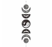 CREATCABIN 7Pcs Moon Phase Wall Decor Boho Moon Wall Hanging Display Wood Yin Yang Wall Art Sun Hollow Nordic Home Decoration Wall Mounted Decal Display Ornament for Living Room Apartment 37.1x6.3Inch