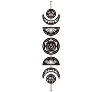 CREATCABIN 7pcs Moon Phase Wall Hanging Set Boho Decor Wooden Wall Art Witchy Decor Rustic Black Wood Moon Modern Art Wall Sign Decorative for Home Yoga Apartment Bar Room 6.3 x 37.1 Inch(Lotus)
