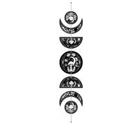 CREATCABIN 7Pcs Mushroom Tarot Moon Phase Hanging Moon Cycle Wall Decoration Wooden Half Round Moon Pendant Ramadan Halloween Fall Home Ornament for Bedroom Farmhouse Gallery Apartment Bar 37.1x6.3in