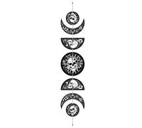 CREATCABIN 7Pcs Skulls Moon Phase Hanging Moon Cycle Wall Hanging Wooden Half Round Moon Ornament Ramadan Halloween Fall Home Decor Gifts for Bedroom Farmhouse Gallery Apartment Bar 37.1x6.3in