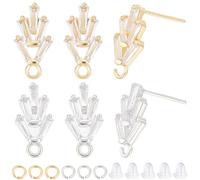CREATCABIN 8 Pairs 2 Colors Brass Cubic Zirconia Stud Earring Findings Leaf Shape Earring Posts Crystal Blossom Leaf with Loops Open Jump Rings for DIY Earring Jewelry Making Supplies 14.2x7.5 mm
