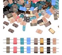 CREATCABIN 800Pcs 2 Hole Half Tila Beads 8 Colors Square Glass Beads Rectangle Mini Opaque with Plastic Container for Craft Bracelet Necklace Earring Christmas Jewelry Making 5x2mm
