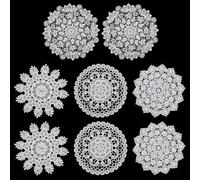 CREATCABIN 8Pcs 4 Styles Lace Placemats Retro French Style Cup Mat Embroidery Lace Coasters Round Flower Shape Cup Mats Hollow Vase Mat for Home Kitchen Wedding Dining Table Decoration 6.1~6.3in