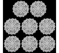 CREATCABIN 8Pcs 6 Inch Lace Doilies Crochet Round Fabric Placemats Handmade Lace Coasters Vintage Table Doilies Decor White Flowers Embroidery Cup Mat Polyester for Dining Table Home Christmas Wedding