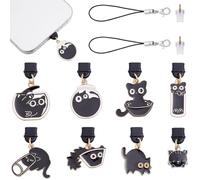 CREATCABIN 8Pcs 8 Styles Black Cat Charms for Type C Dust Plug E-Reader Accessories Charm Compatible with Tablets Phone Type C Charging Port for Laptop Tablet Reader Booklovers Gifts