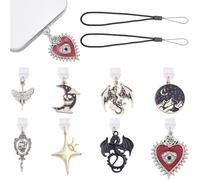 CREATCABIN 8Pcs 8 Styles Dust Plug Charms Wyvern Dragon Star and Moon Type C USB C Dust Plug with Alloy Resin Pendants Charging Port Cover Cap for Phone Reader Book Lover Accessory Gifts Men Women