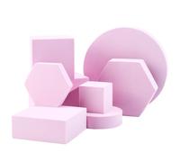 CREATCABIN 8Pcs 8 Styles Geometric Cube Photo Props Set Hard Foam Display Pedestals Photo Props Square Hexagon Round Photography Background Props for Goods Jewelry Cosmetics Makeup Tools Crafts Pink
