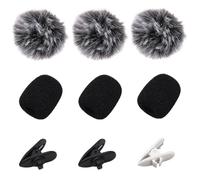 CREATCABIN 9 Pack Furry Microphone Cover Lavalier Lapel Microphone Kit Small Sponge Polyester Pompom Ball Plastic Wired Clips Windscreen Mic Cover Sets for DIY Lavalier Bar News Interview Mic Mike