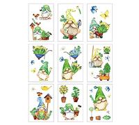 CREATCABIN 9 Sheets Spring Gnomes Flowers Window Clings Bird Butterfly Potted Window Stickers Decals Waterproof for Glass Windows Doors Stairway Wall Fridge Mirror Garden Home Decorations 12x7.6Inch