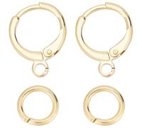 CREATCABIN 96pcs Brass Earring Making Kit 18K Gold Plated Leverback Earring Hooks with Hang Loop Earrings Replacement Accessories Open Jump Rings for Jewelry Making Findings Supplies 0.58x0.46in