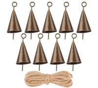 CREATCABIN 9Pcs Bells for Crafts Christmas Bell Ornaments Metal Rustic Hanging Bells Small Vintage Jingle Bell Bronze Witch Hanging Wind Chimes with Jute Rope for Christmas Tree Holiday 1.8x1Inch