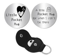 CREATCABIN A Little Hug Token Long Distance Social Relationship Keepsake Stainless Steel Double Sided Encouraging Gift with PU Leather Keychain for Women Men Friends Bestie Envelope 1.2x1.2 Inch