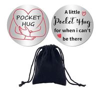 CREATCABIN A Little Pocket Hug Coin Long Distance Relationship Keepsake 1.2 Inch Round Stainless Steel Double Sided Engraved Red Heart with Velvet Bag -A Little Pocket Hug for When I Can't Be There