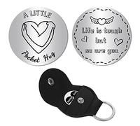 CREATCABIN A Little Pocket Hug Long Distance Relationship Keepsake Coin Stainless Steel Double-Sided Inspirational Gift with Leather Keychain Holder Life Is Tough But So Are You for Women Daughter