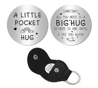 CREATCABIN A Little Pocket Hug Token Heart Rainbow Long Distance Relationship Keepsake Token Quotes Engraved Double Sided Pocket Token Coin Sign with Leather Keychains for Daughter Son Memento 1.2Inch