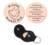 CREATCABIN A little Pocket Hug Token Long Distance Gifts Keepsake Stainless Steel Human Double Sided Coin with Leather Keychains for Inspirational Thinking Women Valentines Day 1.2 x 1.2Inch-Rose Gold