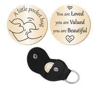 CREATCABIN A Little Pocket Hug Token Long Distance Keepsake Stainless Steel Message Coin Double Sided Tokens with PU Leather Keychain for Colleagues Present During Lockdown 1.2 x 1.2Inch(Golden)