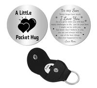 CREATCABIN A little Pocket Hug Token Long Distance Relationship Keepsake Stainless Steel Double Sided Memorial Coin with PU Leather Clip Keychain for Family Son Inspirational Gift 1x1Inch(Silvery)