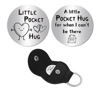 CREATCABIN A little Pocket Hug Token Long Distance Relationship Keepsake Stainless Steel Double Sided Memorial Token Holder with PU Leather Keychain for Inspirational Birthday Gift 1.2 x 1.2Inch