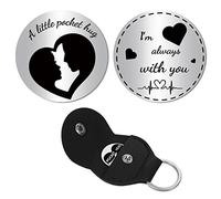 CREATCABIN A Little Pocket Hug Token with PU Leather Keychain Heart Long Distance Relationship Keepsake Stainless Steel Double Sided Inspirational Gift for Boyfriend Lover 1.2 Inch-I'm Always With You
