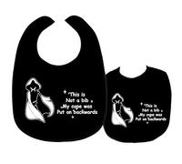 CREATCABIN Adult Bibs for Eating Waterproof Washable Clothing Protectors Canvas Reusable Dining Black for Elderly Women Men Hospital Disabled Table Feeding 23.5x18Inch-My Cape Was Put On Backwards