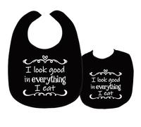 CREATCABIN Adult Bibs for Eating Waterproof Washable Clothing Protectors Canvas Reusable Dining for Elderly Women Men Hospital Disabled Bed Table Feeding 23.6x17.7Inch-I Look Good in Everything I Eat