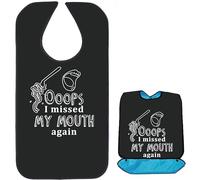 CREATCABIN Adult Bibs for Eating Waterproof Washable with Crumb Catcher Clothing Protectors Canvas Reusable Dining for Elderly Women Men Disabled Bed Table Feeding 34x18Inch-I Missed My Mouth Again