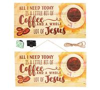 CREATCABIN All I Need Today is Coffee and Jesus Sign 5 x 10 inch Wood Plank Design Hanging Sign Rustic Wood Farmhouse Home Decor