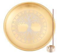 CREATCABIN Altar Ritual Plate Incense Burner Tray with 9 Holes Stand Base Incense Holder Tree of Life Golden Flat Round Tray Prayer Dish Offering Bowl for Sticks Jewelry Meditation Witch 5.5Inch