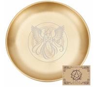 CREATCABIN Angel Fairy Altar Plate Jewelry Dish Ritual Flat Bowl Round Golden Tray Offering Bowl Dish Ring Trinket Candle Holder for Jewelry Meditation Incense Sticks Dowsing 5.55Inch