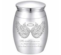 CREATCABIN Angel Wings Engraving Small Keepsake Urn Stainless Steel Mini Cremation Urn Funeral Memorial Ashes Preserve for Human Ashes Pet Ashes Waterproof Decorative Commemorative Gift 1.57x1.18in