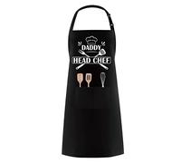CREATCABIN Apron Daddy Head Chef Adjustable Aprons Bib Polyester Waterproof 2 Pockets Cooking Kitchen Chef Women Men Aprons BBQ Gardening Gifts Home Kitchen Restaurant Coffee House Black 30.3x23.2inch
